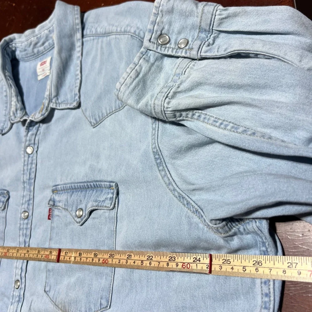 Levis Mens XXL Light Wash Denim Long Sleeve Western Pearl Snap Button Shirt Std